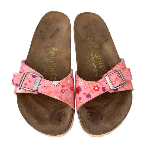 Papillio Birkenstock Birkis Pink Floral Buckle Sandals Slide-on Women’s Sz 8 38 - Picture 1 of 9